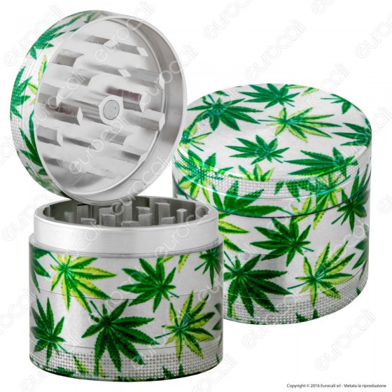 Grinder Tritatabacco Black Leaf 4 Parti in Metallo con Foglie Grinder Tritatabacco Black Leaf 4 Parti in Metallo con Foglie