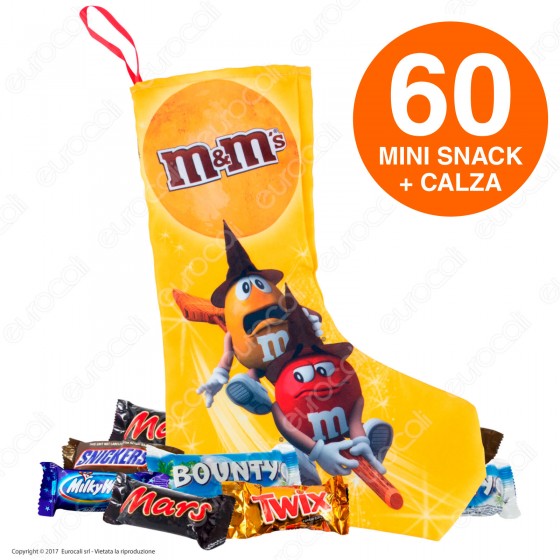 Calza della Befana con 60 Mini Snack Assortiti Confezionati Calza della Befana con 60 Mini Snack Assortiti Confezionati
