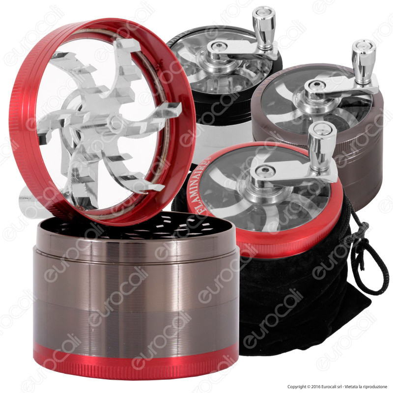 Grinder Tritatabacco 4 Parti in Metallo - con Manovella e Sacchetto