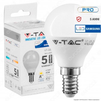 V-Tac PRO VT-225 Lampadina LED E14 4,5W MiniGlobo P45 Chip Samsung -