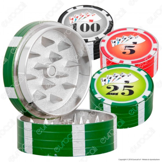 Grinder Poker Fiches Mini Tritatabacco 2 Parti in Metallo