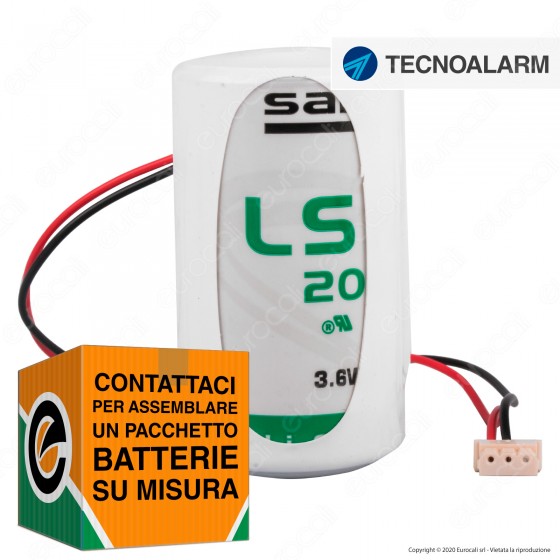 Saft Batteria Al Litio 3,6V LSH 20 ER-D Torcia D con Connettore Compatibile Antifurto Tecnoalarm - Batteria Singola