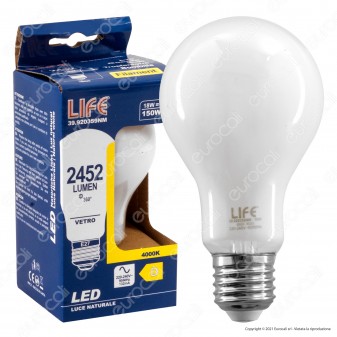 Life Lampadina LED E27 Filament 18W Bulb A70 Milky Vetro Bianco