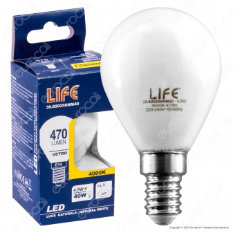 Life Lampadina LED E14 4.5W MiniGlobo P45 Milky Filamento - mod....