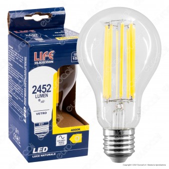 Life Lampadina LED E27 Filament 18W Bulb A70 Vetro Trasparente - mod.