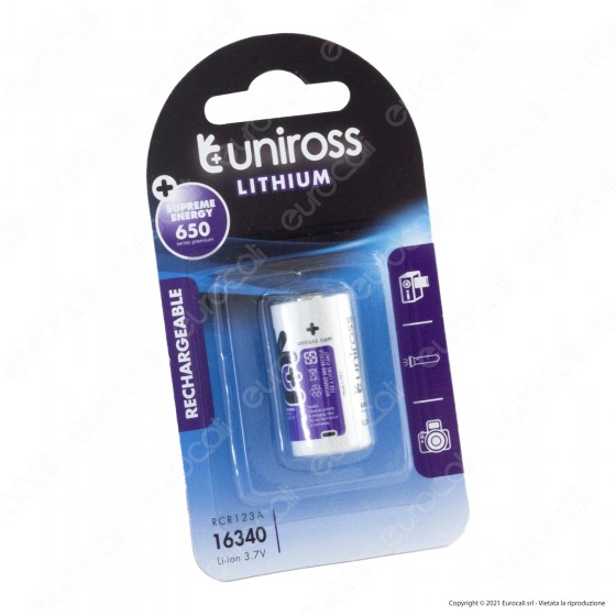 Uniross Lithium Rechargeable Pila Ricaricabile al Litio 16340/RCR123A Uniross Lithium Rechargeable Pila Ricaricabile al Litio 16340/RCR123A
