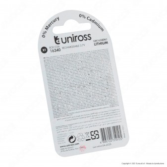 Uniross Lithium Rechargeable Pila Ricaricabile al Litio 16340/RCR123A