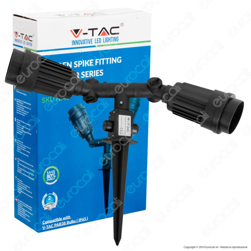 V-Tac VT-729 Portalampada Doppio con Picchetto per Lampadine E27 -