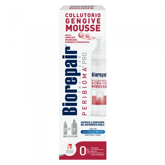 Biorepair Peribioma Pro Collutorio Gengive in Mousse con Biorepair Peribioma Pro Collutorio Gengive in Mousse con