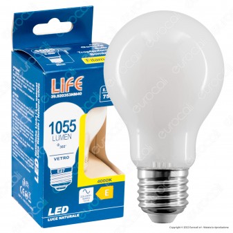 Life Lampadina LED E27 Filament 8.5W Bulb A60 Milky - mod. 39.920353NM40