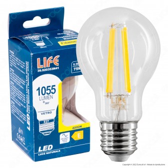 Life Lampadina LED E27 Filament 8.5W Bulb A60 Transparent - mod. 39.920353N41