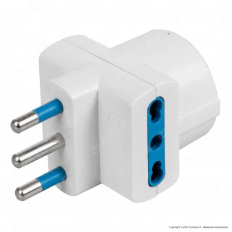 Ecova Adattatore Triplo con 1 Presa Centrale Schuko + 10A 2P+T e 2