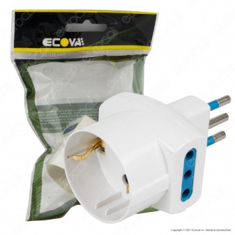 Ecova Adattatore Triplo con 1 Presa Centrale Schuko + 10A 2P+T e 2