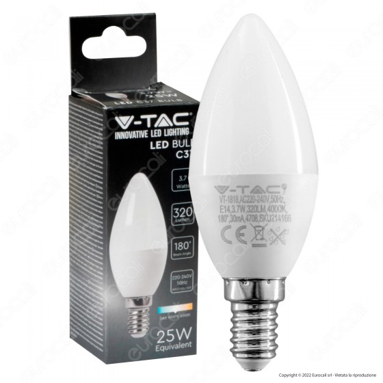 V-Tac VT-1818 Lampadina LED E14 3.7W Bulb C37 Candela SMD - SKU V-Tac VT-1818 Lampadina LED E14 3.7W Bulb C37 Candela SMD - SKU