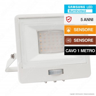V-Tac VT-138S-1 Faro LED Floodlight 30W SMD IP65 Chip Samsung Sensore di...
