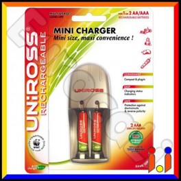 Uniross Mini Charger Caricabatterie + 2 Pile Ministilo AAA Hybrio
