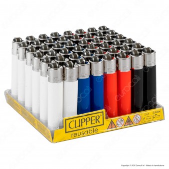Clipper Classic Slim Color Accendino Colorato Tinta Unita - Box da 48 Accendini