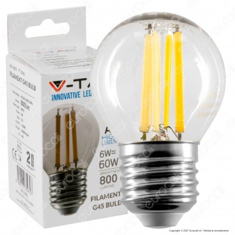 V-Tac VT-2386 Lampadina LED E27 6W MiniGlobo G45 Filament - SKU 2851 / 2852 / 2853