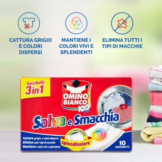 Omino Bianco 100 Più Salva e Smacchia 3in1 Sacchetti per Lavatrice -