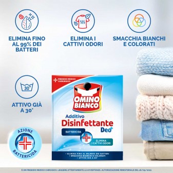 Omino Bianco Additivo Disinfettante in Polvere con Tecnologia DEO+