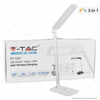 V-Tac VT-1027 Lampada da Tavolo LED 16W Multifunzione con Stazione di