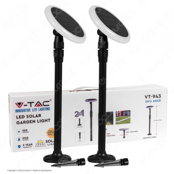 V-Tac VT-943 2 Lampade LED da Giardino 3W SMD IP65 con Pannello V-Tac VT-943 2 Lampade LED da Giardino 3W SMD IP65 con Pannello