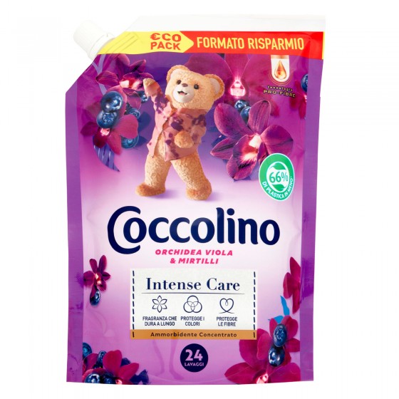 Coccolino Intense Care Ammorbidente Concentrato Orchidea Viola e Coccolino Intense Care Ammorbidente Concentrato Orchidea Viola e