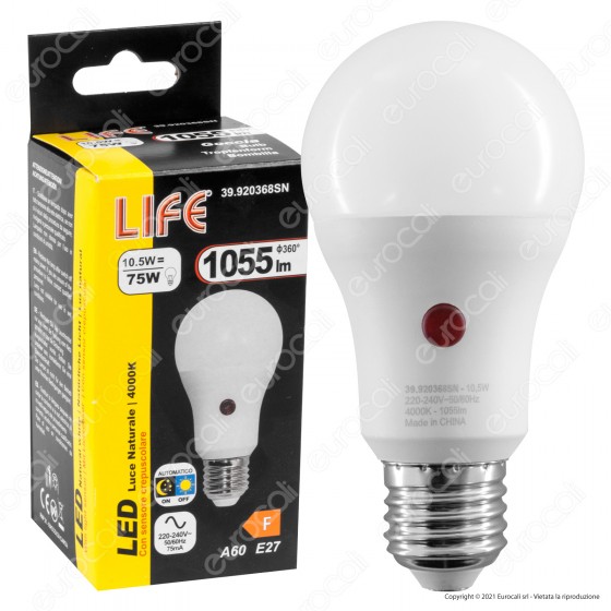 Life Lampadina LED E27 10.5W Bulb A60 Goccia SMD con Sensore Life Lampadina LED E27 10.5W Bulb A60 Goccia SMD con Sensore