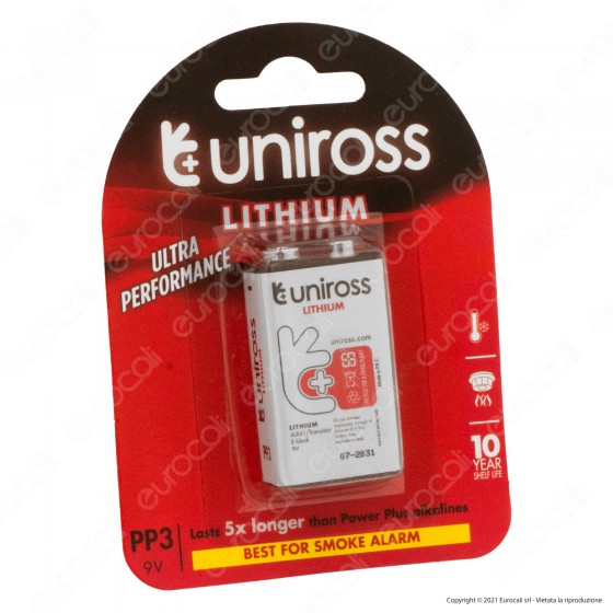 Uniross Lithium Ultra Performance Pila 6LR61 E-Block Transistor al Uniross Lithium Ultra Performance Pila 6LR61 E-Block Transistor al