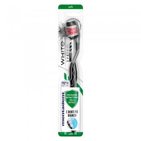 Mentadent Spazzolino White System Carbone con Setole Morbide e Mentadent Spazzolino White System Carbone con Setole Morbide e