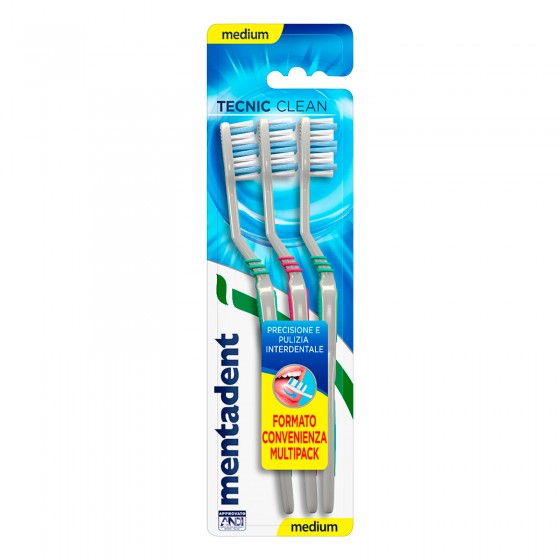 Mentadent Tecnic Clean Spazzolino con Setole Medie e Pulisci Lingua - Mentadent Tecnic Clean Spazzolino con Setole Medie e Pulisci Lingua -