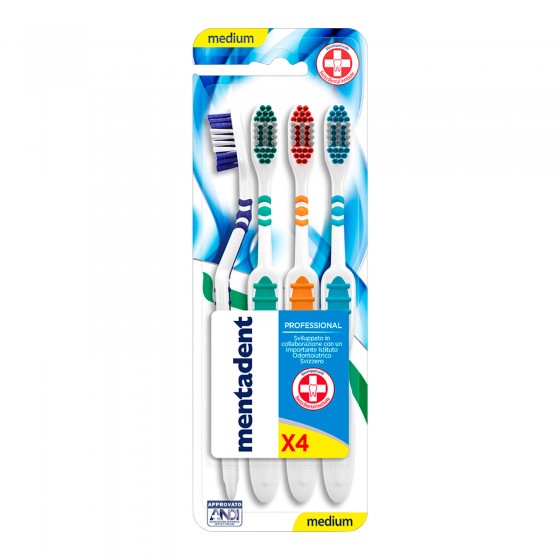 Mentadent Professional Spazzolino con Setole Medie - Confezione da 4 Mentadent Professional Spazzolino con Setole Medie - Confezione da 4