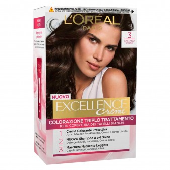 L'Oréal Paris Excellence Colorazione Permanente 3 Castano Scuro Triplo...