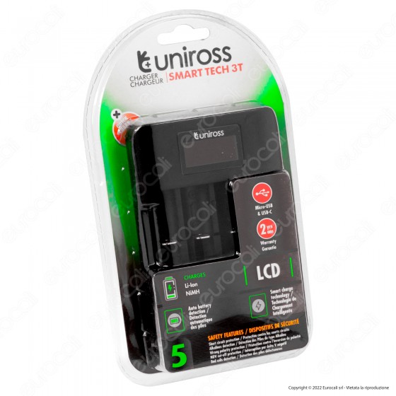 Uniross Smart Tech 3T Quick Charger Caricabatterie Universale con Uniross Smart Tech 3T Quick Charger Caricabatterie Universale con