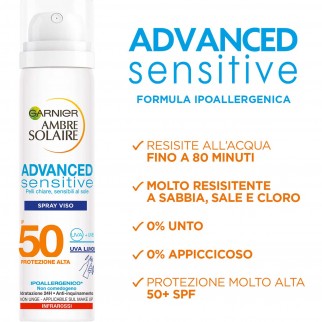 Garnier Ambre Solaire Advanced Sensitive Spray Solare Viso SPF 50 a