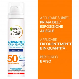 Garnier Ambre Solaire Advanced Sensitive Spray Solare Viso SPF 50 a