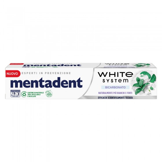 Mentadent White System Dentifricio con Bicarbonato e Fluoro - Flacone Mentadent White System Dentifricio con Bicarbonato e Fluoro - Flacone