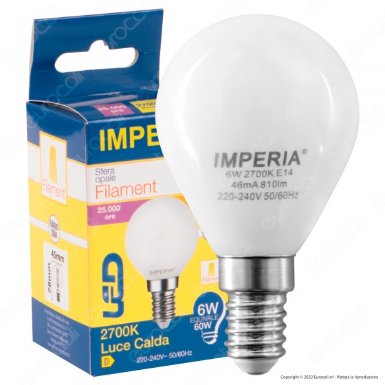 Imperia Lampadina LED E14 6W MiniGlobo G45 Sfera Filament Milky Imperia Lampadina LED E14 6W MiniGlobo G45 Sfera Filament Milky