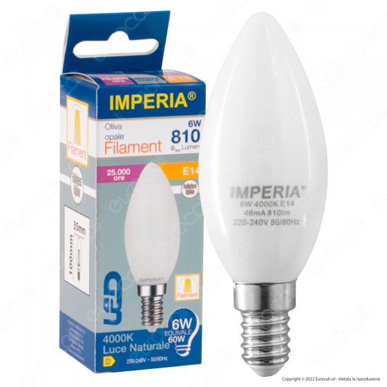 Imperia Lampadina LED E14 6W Candela C35 Filament Milky - mod. Imperia Lampadina LED E14 6W Candela C35 Filament Milky - mod.