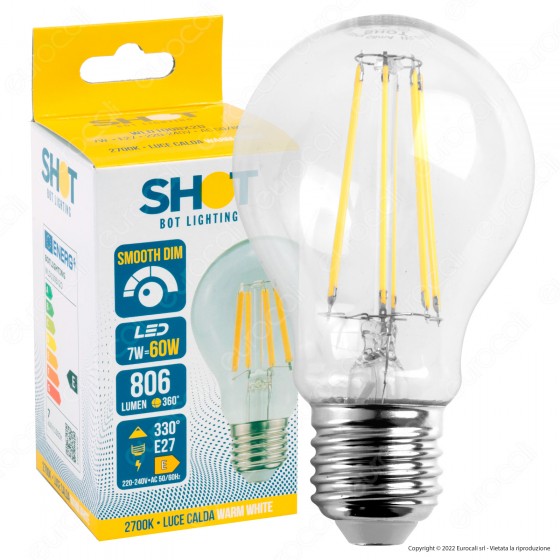 Bot Lighting Shot Lampadina LED E27 7W Bulb A60 Filamento Extra-Lungo Bot Lighting Shot Lampadina LED E27 7W Bulb A60 Filamento Extra-Lungo