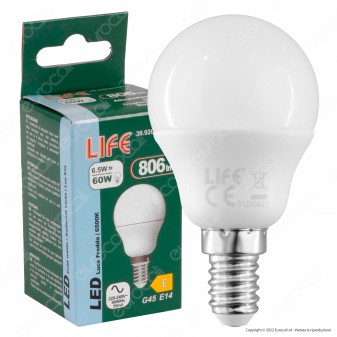 Life Lampadina LED E14 6.5W MiniGlobo G45 Sfera SMD - mod. 39.920265F65
