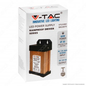 V-Tac VT-21060 Alimentatore 60W 12V Rainproof IP45 ad Uscita Singola