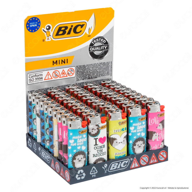 Bic Mini J25 Accendino Piccolo Fantasia Riccio - Box da 50 Accendini