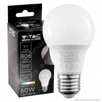 V-Tac VT-2099 Lampadina LED E27 8.5W Bulb A60 Goccia SMD - SKU