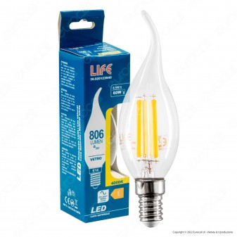 Life Lampadina LED E14 Filament 6.5W Candle CF35 Fiamma Transparent -