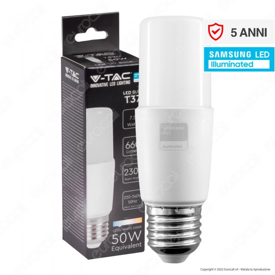 V-Tac VT-237 Lampadina LED E27 7.5W Bulb T37 Tubolare SMD Chip V-Tac VT-237 Lampadina LED E27 7.5W Bulb T37 Tubolare SMD Chip