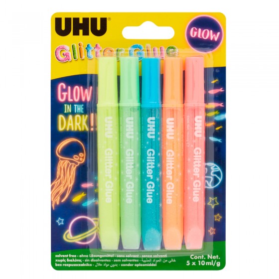 UHU Glitter Glue Glow In The Dark Colla Colorata Fosforescente a UHU Glitter Glue Glow In The Dark Colla Colorata Fosforescente a