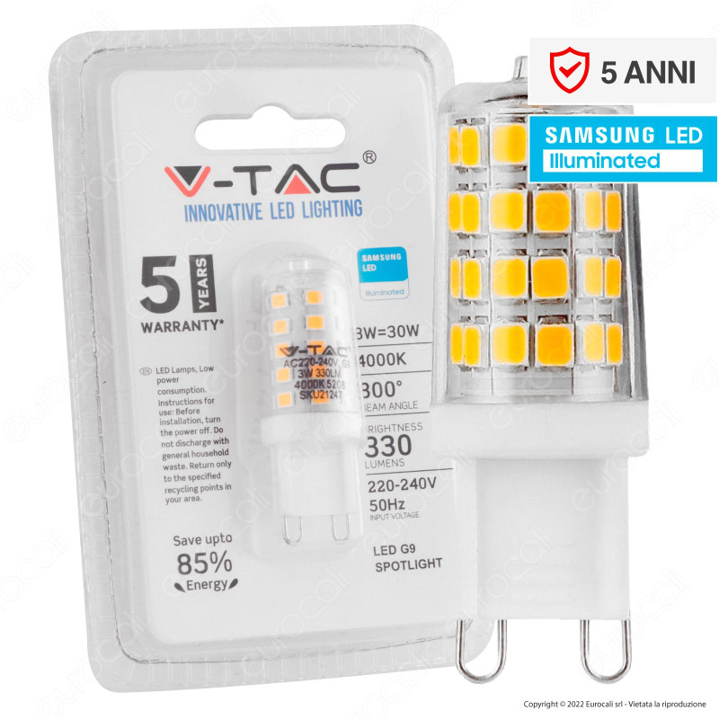 V-Tac VT-204 Lampadina LED G9 Spotlight 3W Tubolare SMD Chip V-Tac VT-204 Lampadina LED G9 Spotlight 3W Tubolare SMD Chip