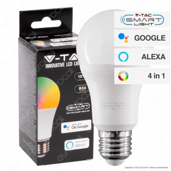 VT-5119 Lampadina LED Wi-Fi E27 10W Bulb A60 RGB+W 4in1 V-Tac Smart