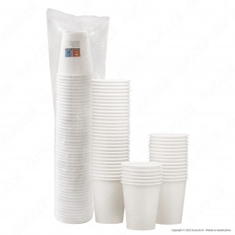 50 Bicchieri in Carta Biodegradabile Colore Bianco per Bevande Calde